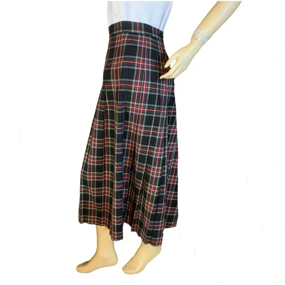 VINTAGE CIRCA 1980'S LGR BLACK, RED, YELLOW & GREEN PLAID WOOL SKIRT (16) - Picture 6 of 12